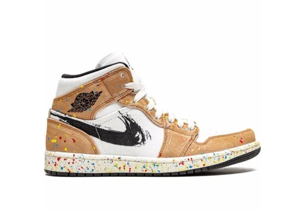 Nike Air Jordan 1 Mid SE White Brushstroke Paint Splatter DA8005-100 Sneaker 8.5